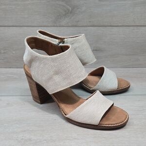 Toms Women Majorka Natural Linen Open-Toe Block Heel Sandals Shoes Sz 9